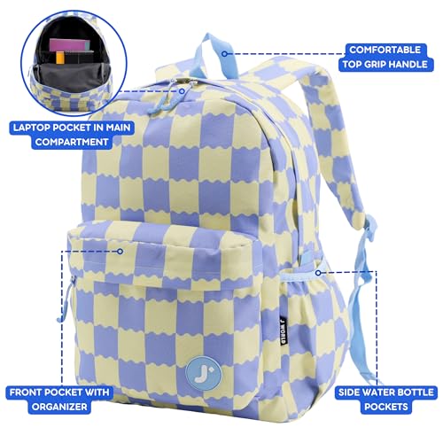 Image of J World Oz Middle School Backpack for Kids. Cute Laptop Bookbag for Girls Boys, Wiggle Blue