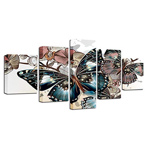 Impression sur toile 5 pièces papillon élégant pour réveiller le mur de la chambre