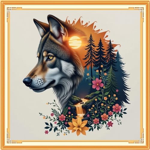 Image of Dooxvey Counted Cross Stitch Kits for Adults 11CT Printed Cross-Stitch Patterns Cross Stitching Embroidery Kit Stamped or Counted Needlepoint Kits-Abstract Wolf 18x18 inch