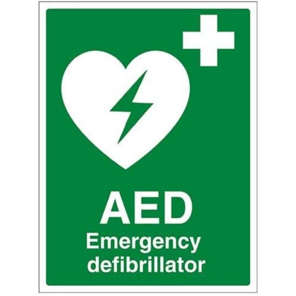 V Safety AED Emergency Defibrillator Sign - 300mm x 400mm - 1mm Rigid Plastic