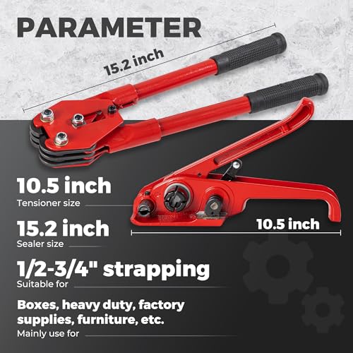 pallet banding strapping kit 5834x 100039 heavy duty pet strapping with tensioner and sealer tool 100 metal seals for shipping moving warehouses and industrial bundling 1480 lbs break