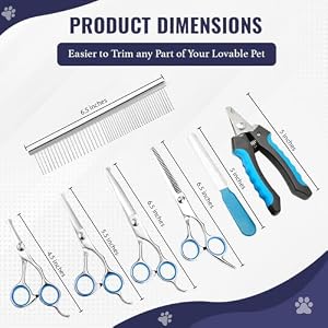 ZY356 7 Pieces Professional Curved, Thinning, Straight Scissors, Comb, Nail Clipper, and Nail File Assorted Kit for Pet Dogs & Cats, Dog Grooming Scissors Tool Kit with Safety Round Tips ZY356 7 Pieces Professional Curved, Thinning, Straight Scissors, Comb, Nail Clipper, and Nail File Assorted Kit for Pet Dogs & Cats, Dog Grooming Scissors Tool Kit with Safety Round Tips