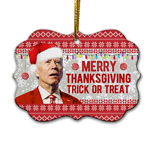 Urvog Merry Thanksgiving Trick Or Treat Funny Biden Ugly Christmas Benelux Shaped Christmas Ornament Keepsake, Aluminum Medallion Ornament, Pack 10 #TOP9