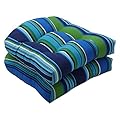 Pillow Perfect Stripe Indoor/Outdoor Chair Seat Cushion, Tufted, Weather, and Fade Resistant, 19" x 19", Blue/Green Sea Island, 2 Count