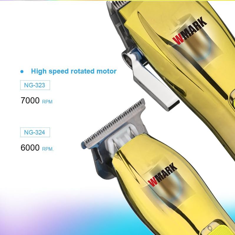 Image of WMARK Professional Hair Clipper 7000RPM & 6000RPM Magnetic Motor USB Charging cable 7 Guide Comb Taper Lever Adjustments Clipper & T-cutter 0.1mm Gapped Trimmer Runtime 240 & 180 Min, Model 2