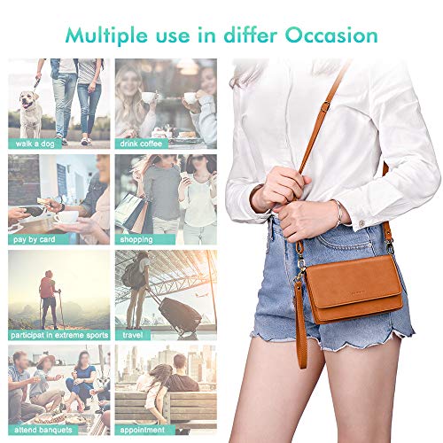 Nuoku Women Small Crossbody Bag Cellphone Purse Wallet With Rfid Card Slots 2 Straps Wristlet, Brown #TOP4