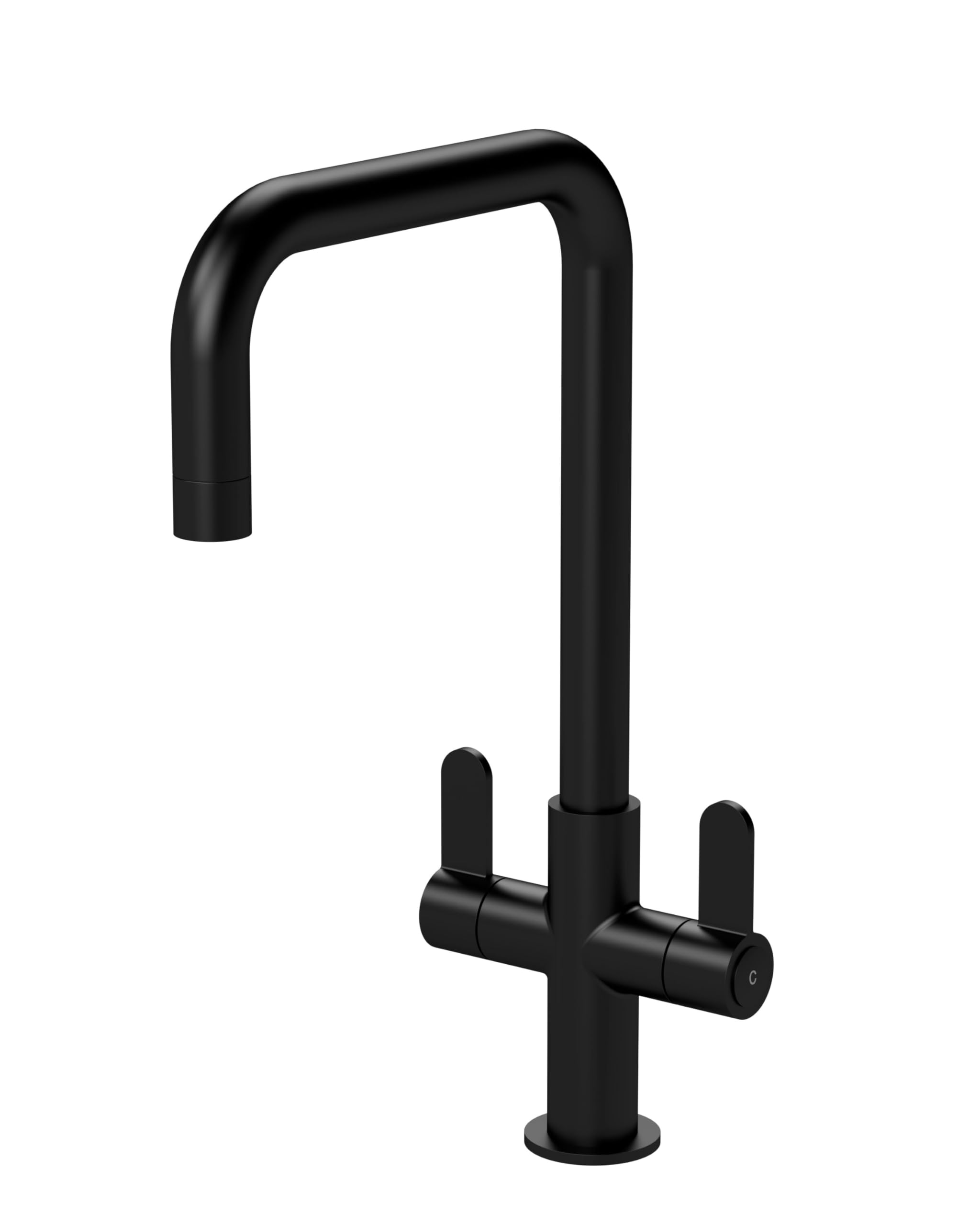 Balterley Black Kitchen Tap With Dual Lever Handles, Mono Kitchen Mixer Tap, Matt Mono Mixer Taps For Sink, Round Base With Square Spout Taps For Sink - 130 X 236 X 361Mm (Matt )