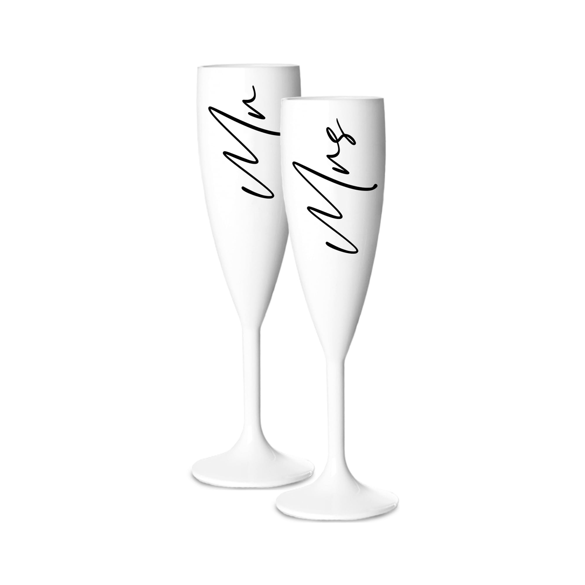 Print Maniacs Champagne Premium White Flute Glass Bride Groom Mr Mrs Wedding Maid Honour Wine Cocktail Prosecco Celebrations Gift (Black, Mr + Mrs Set)