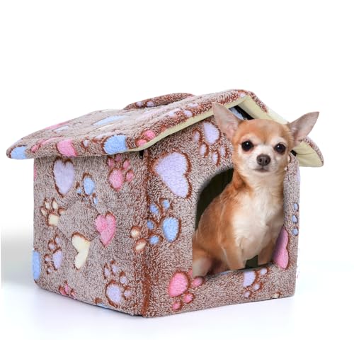 Nobleza Casa para Perro pequeños, Cama para Gato con colchón extraíble, Plegable Casa para Gatos, Perros Conejos, 42x39x33cm S, Marrón