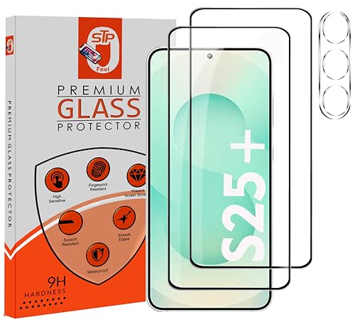 Image of STP FEEL 2+1 Pack For Samsung Galaxy S25 Plus 5G (6.7 inch) Tempered Glass Screen Protector with Camera Lens Protector, 9H Hadness, Diamond-Grade Shatterproof, HD Clear, Anti-Scratch