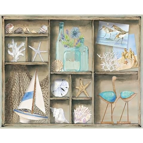 Heritage Puzzle Coastal Shadow Box - 1000 Piece Beach Jigsaw Puzzles for Adults Size 30" x 24" by Barb Tourtillotte Suitable for Framing - Coastal Decor - Made in U.S.A. Cover