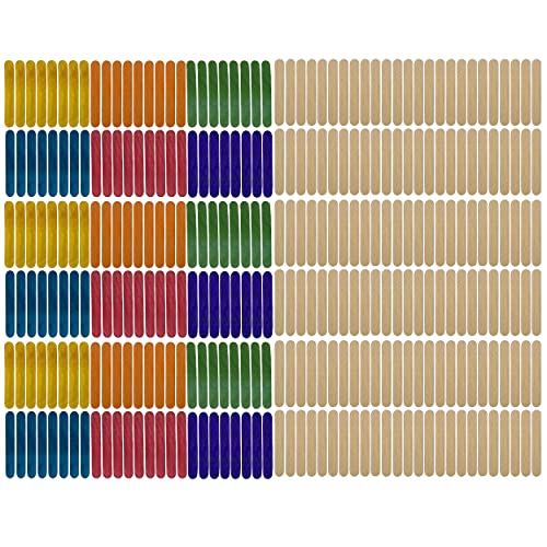 MIJOMA 300 Stück Holz-Stäbchen Holzstäbe Popsicle Sticks zum Basteln 65 x 100 mm, Bunt & Natur, für Kosmetik, DIY, Handwerk, Bastelarbeiten