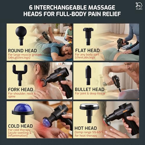 Image of KLEN Rechargeable Massage Gun with Dual Hot & Cold Therapy Heads, Deep Tissue Handheld Massager Machine for Body Pain, Neck, Back, Shoulders, Legs and Muscle Recovery