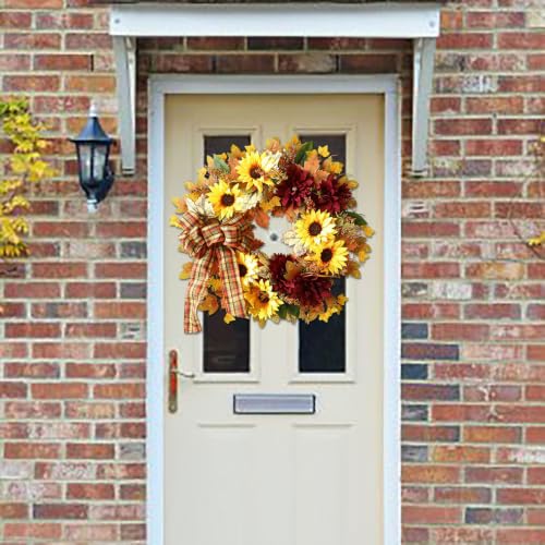 Simulated Plant Bow Tie Retro Lightweight Sunflower Wreath for Autumn Decor - image 9