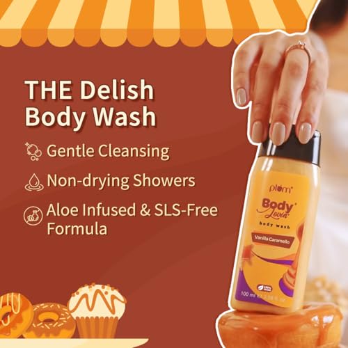 Image of Plum BodyLovin' Vanilla Caramello Bath & Body Gift Set | Body Wash | Body Lotion | Hand Cream| Perfume | Long-Lasting Warm Vanilla Fragrance | Gift Set For Women | Gifting For Birthday, Valentine's, Anniversary, Rakhi & Special Occasions| Premium Gift Packaging | Pack Of 4