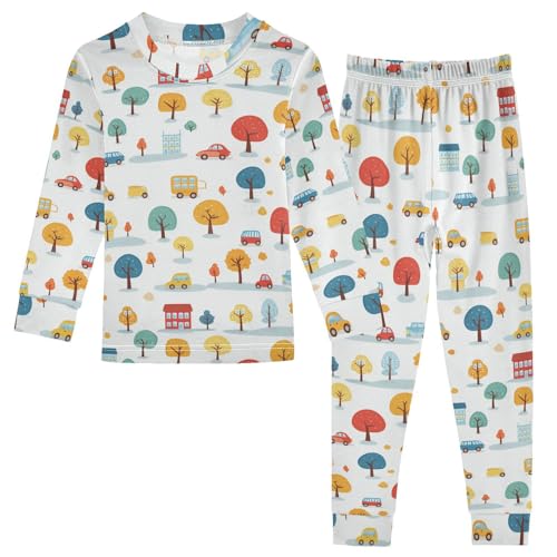 Pajama Sets Long Sleeve Autumn Trees Cars Houses Soft Comfy Sleepwear 2 Piece PJS 3-8T