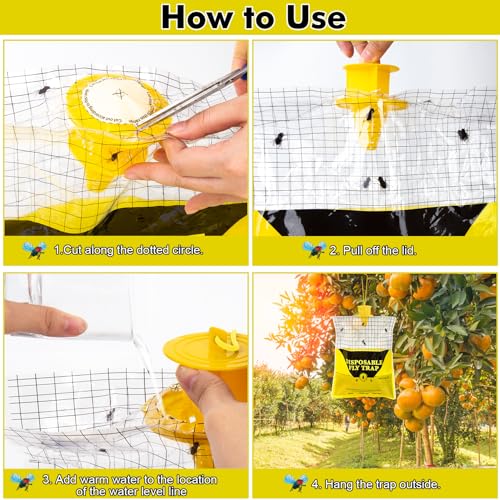 Glovv Armadilhas para moscas de 10,8 x 12,6 polegadas para pátio, pacote com 4 sacos grandes descart