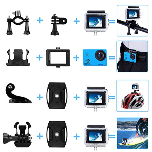 Cámara deportiva HD 1080P con wifi, impermeable apta para buceo 30 m mini DV ángulo de 170 grados, pantalla LCD de 2 pulgadas, 2 pilas recargables. Cámara de acción para ciclismo, equitación, carreras, esquí, motocross y deportes de agua.
