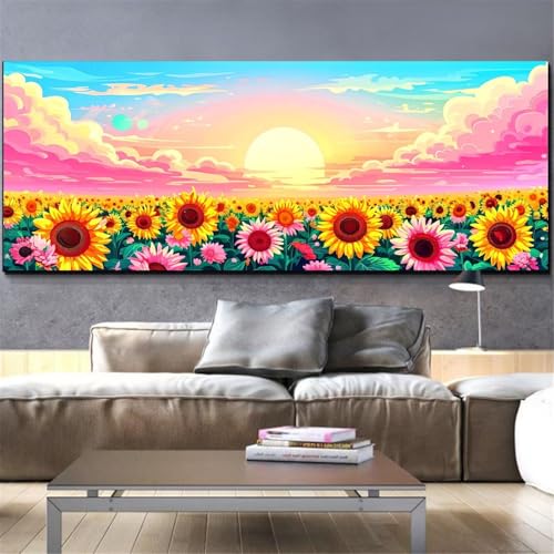 Diamond painting tournesol et coucher de soleil format géant 80x160cm