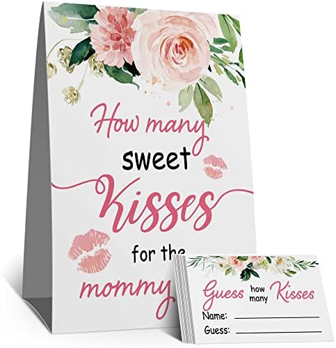 DISTINCTIVS Baby In Bloom Baby Shower Game - How Many Kisses For Mom-to-Be Guess Cards, Pink Floral Boho Girl Theme (30 Cards)