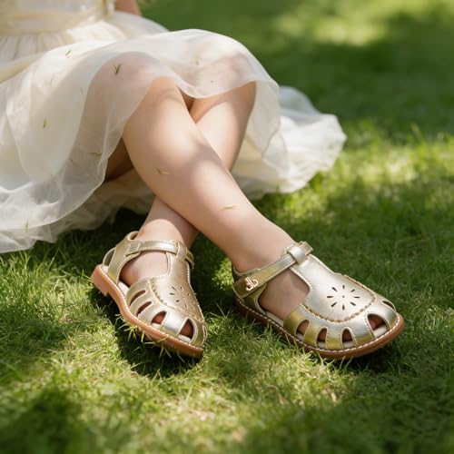 Image of THEE BRON Toddler Girls Closed-Toe Sandals Sweet Retro Cutout Summer Dress Shoes