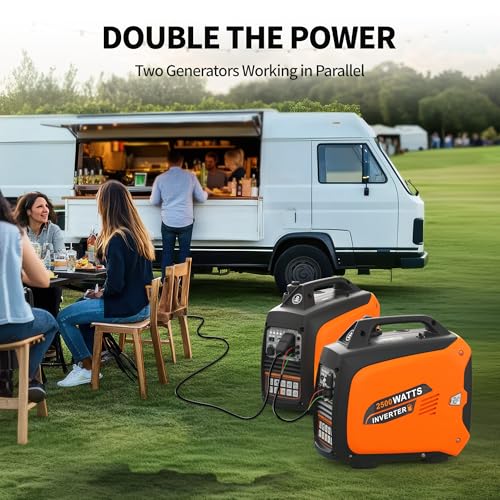 AidBuilt 2500 Watt Portable Inverter Generator, Ultra-Quiet Long Runtime Gas Generator with CO-Sensor Fuel Off, Parallel function, for Camping, Tailgating, Home Emergency Use, EPA Compliant (Orange)