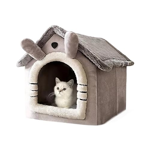 ペットハウス ドーム型 犬猫用ベッド 洗える ふわふわ 暖かい 折りたたみ式 猫用こたつ 寝袋 休憩場所 遊び場 暖かい巣 取り外し可能 冬の寒さ対策 ペット用品 (大:45*40*45cm,グレー)