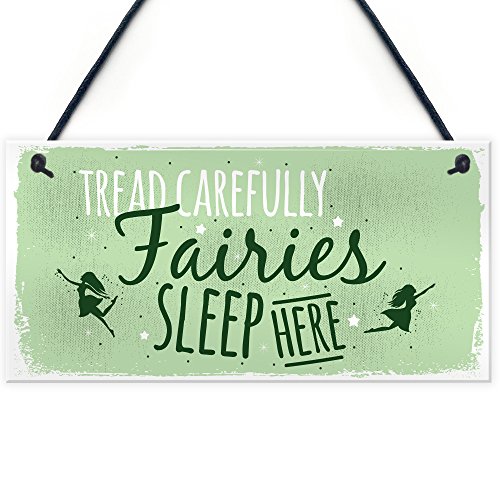 Red Ocean Fairies Sleep Here Garden Plaque Gift Fairy Shabby Chic Gardening Sign Home Decor