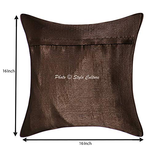 Image of Decorative Brocade Cushion Covers 16 Inch x 16 Inch Banarasi Jacquard Coffee Brown & Gold Living Room Elephant Traditional Square 40x40 cm Zippered Sofa Settee Pillowcases -Set of 2 Pcs