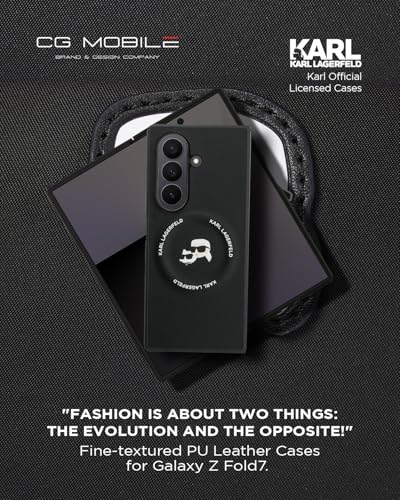 Image of CG MOBILE Karl Lagerfeld [Official Licensed] Magnetic Compatible | PU Case | Karl & Choupette Heads Pins Logo & Metallic Camera Guard Protective Case Designed for Galaxy Z Fold 7 (2025)