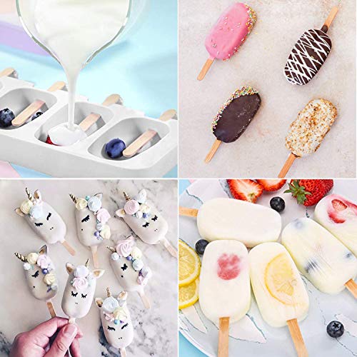 2 paquets de 4 moules à crème glacée à grille, moules à glace en silicone sans BPA, moules à glace réutilisables pour enfants et adultes (avec 100 bâtonnets de crème glacée). – vue 6