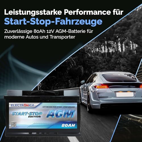 AGM-Batterie 80Ah Electronicx für Autos und Transporter, 12V