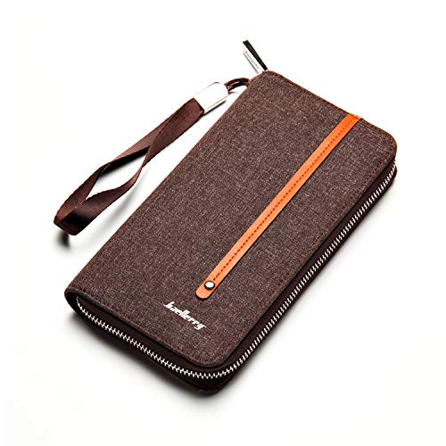 FANDARE Vintage Portefeuille Homme Longue Pochette Besace Porte Monnaie Toile Porte de Billets Porte-Monnaie Porte-Carte de Crédit Bourse Marron