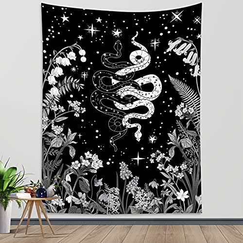 LB Black and White Snake Tapestry Botanical Plants and Flowers Wall Hanging Tapestries for Living Room Bedroom Dorm Wall Decor,40x60 Inch