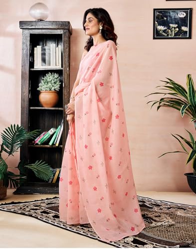 Image of SIRIL Women's Printed Chanderi Cotton One Minute Ready to Wear Saree with Unstitched Blouse Piece