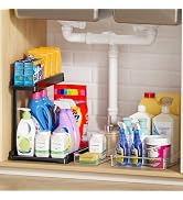 shuang qing Under Sink Organizer, 2-Tier Metal Kitchen Under Sink Storage Shelf, Bathroom Cabinet...