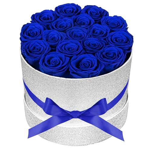 17 Blue Flowers in Glitter Box, Birthday Gifts for Women, Preserved Flowers, Mothers Day Roses Gift for Mom