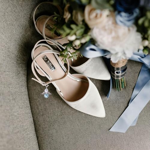 Image of MIXJOY Something Blue Gift for Bride, Wedding Day Bridal Blue Pearl Angel Wings Bouquet Garter Charm for Bride to Be
