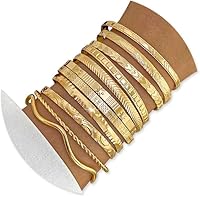 KISSWIFE Golden Bangles for Women - Adjustable Stackable Cuff Bracelet Set, Layered Open Bangle Jewelry Gift for Her