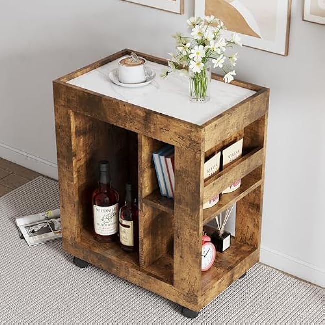 LIFE SKY Mobile Kitchen Cart with Wheels: Multi-Functional Storage Cabinet & Rolling Side Table - Wooden Frame with White Top for Small Apartments & Living Room Organization-Qs1pErpk