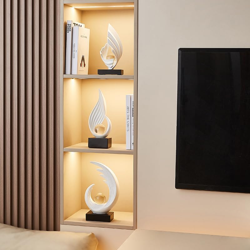 Modern Abstract Art Sculptures, Gold Entryway Table Accents, Black Shelf Decor Accents, Abstract Art Resin Sculpture for Dining Room, Office & Coffee Table – Centerpiece Fireplace Decor (White) - Image 9