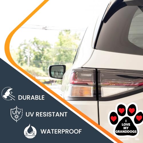Image of I Love My Granddogs Pawprint Car Magnet 5 Inch 2 Pack, Dog Lover Gift | Heavy duty magnetic decal for car, truck, SUV or fridge, full color UV printed