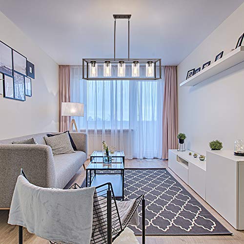 Fimitech Chandeliers 5-Light Modern Rectangle Dining Room Lighting, Farmhouse Ceiling Light Island Cage Pendant Lights And Adjustable Rods Fixtures Hanging With 5 Glass Shade (Oil-Rubbed Bronze) #TOP6