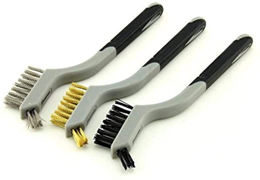 3 Mini Wire Brushes Nylon Brass Stainless Steel Cleaning Detailing Polish Set