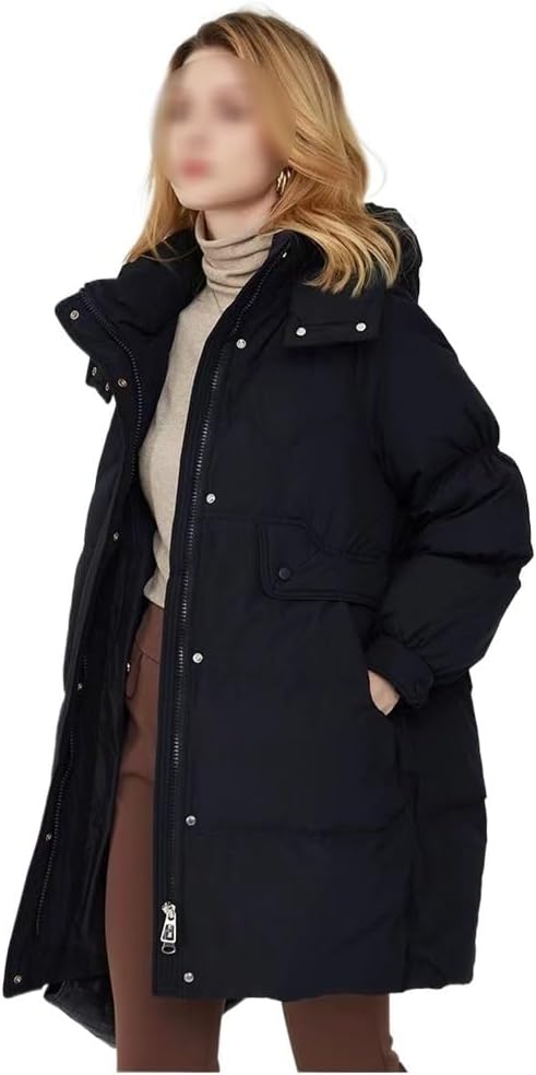 Women's Mid Length Down Jacket Hooded Women's Long White Duck Down Down Jacket for Women