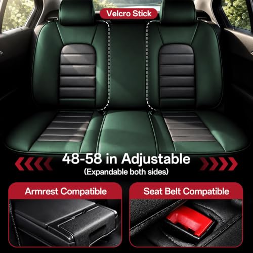 Image of Leather Full Set Seat Covers for Toyota Camry 2015-2026, Black-Green