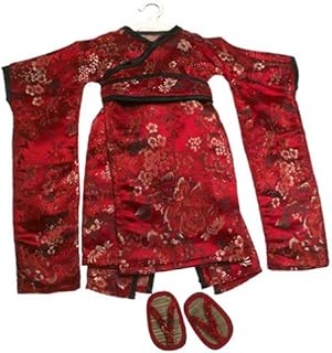 Red Brocade Japanese Kimono & Sandals ~ Doll Outfit Fits 18