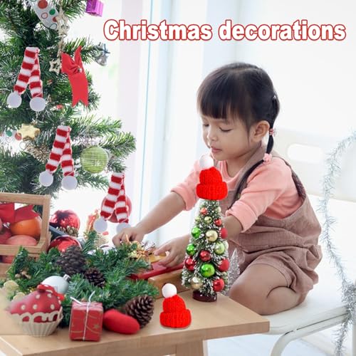 20 Stück Mini Weihnachtsmütze und Mini Schal,Nikolausmütze Klein,Kleine Weihnachtsmützen,Basteln Filz Weihnachten Besteckhalter Hats,Mini Hut mit Schal für Tischdeko Flaschen Deko Dekoration Geschenk