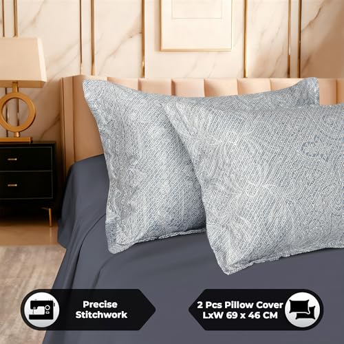 Image of Story@Home Luxe King Size Satin Silk Bedsheet with 2 Pillow Covers | 400 TC Satin Cotton Flat Bedsheet (270 x 270 cm) | Bridal Bedsheet Set for Wedding - Arctic Azure-Gift Packaging