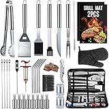 SixSun 34PCS BBQ Grill Tools Set Stainless Steel Grilling Accessories with Spatula, Tongs, Skewers for Barbecue, Camping, Kitchen, Complete Premium Grill Utensils Set in Storage Bag